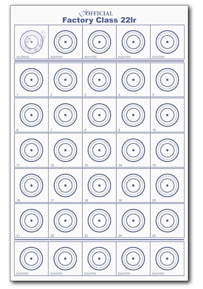 The Unofficial Factory Class 22lr Targets - 50 Targets per Pack - Suggested fpr 100 yard Bench Rest Practice