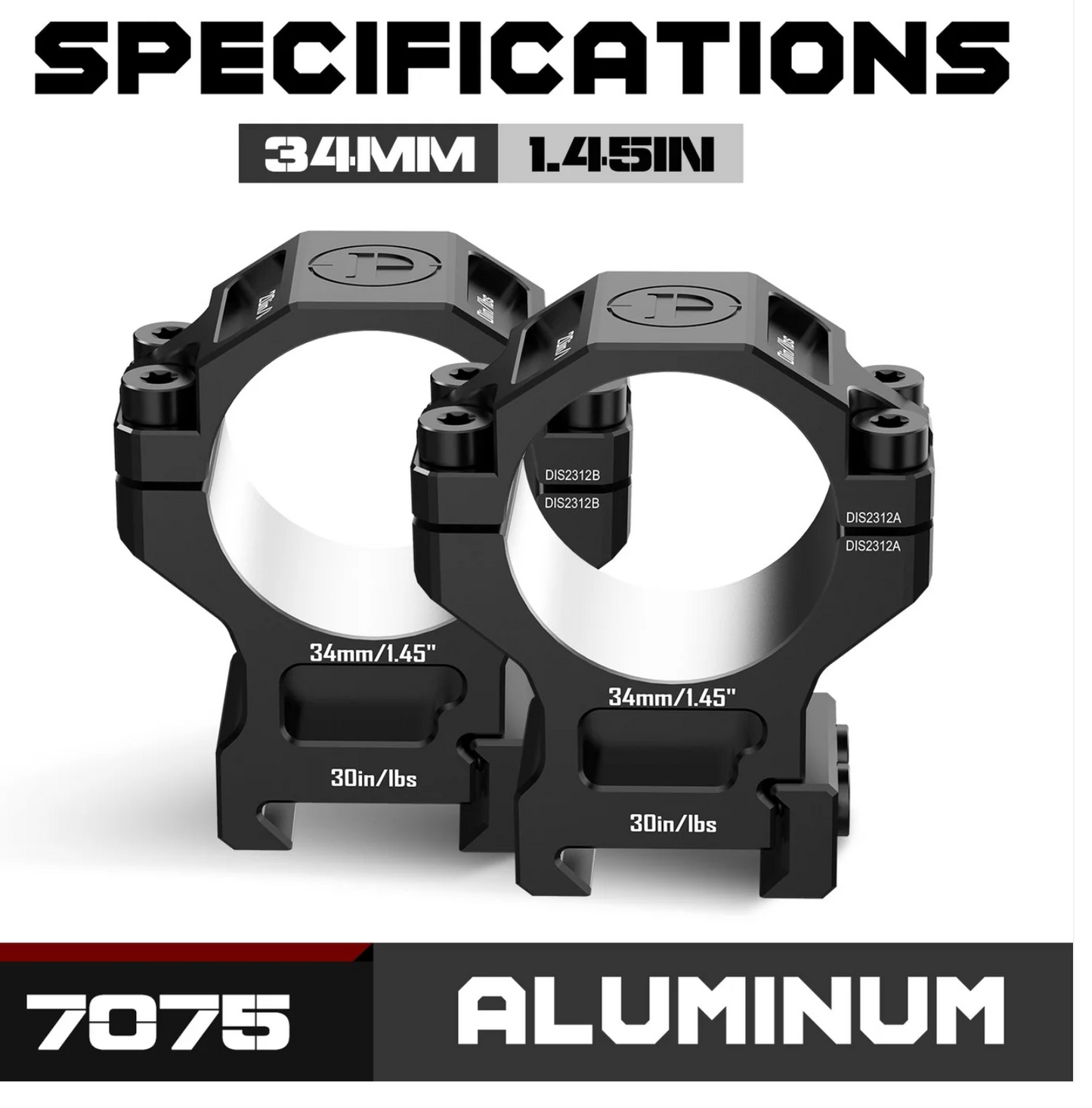 DiscoveryOpt 7075-30mm-1.45" Scope Rings