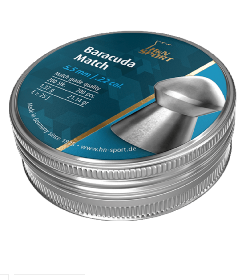 In Stock H&N Baracuda Match Pellets Available in .22 Caliber Head Size 5.51/.217 2 1.14gn, 200 Count
