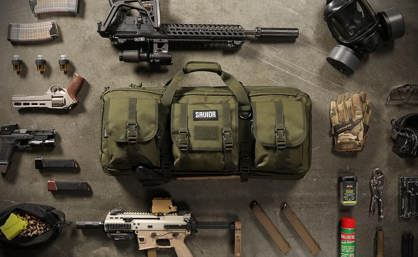 In Stock - 32": x 12" Interior Savior Equipment American Classic Shorty Tactical Double Short Soft Gun Case Pistol Bag, Spacious Front Pockets, Padded Shoulder Strap Included, OD Green and Coyote Tan