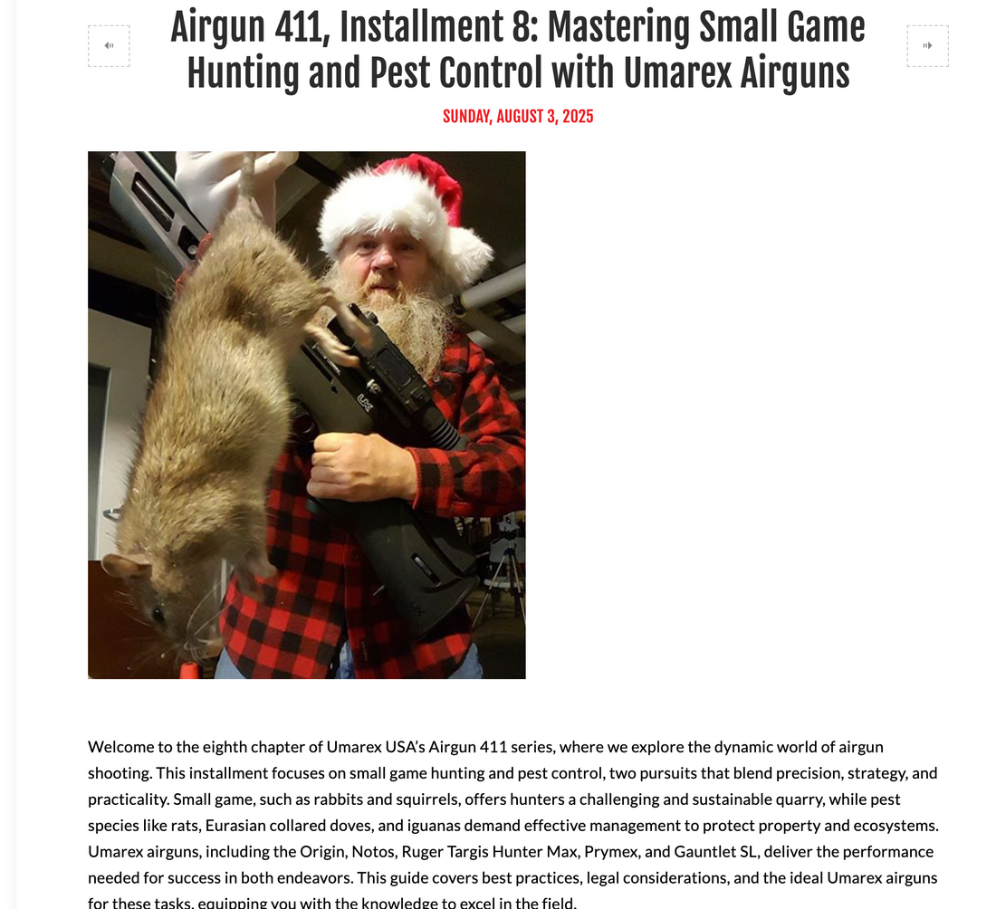 Airgun 411, Installment 8: Mastering Small Game Hunting and Pest Control with Umarex Airguns