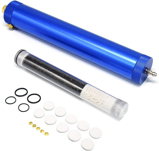 30Mpa Oil Water Separator PCP Air Compressor Pump 4500Psi High Pressure Air Filter Separator L300mm OD50mm with 8mm Female and Male Quick Connector (Blue)