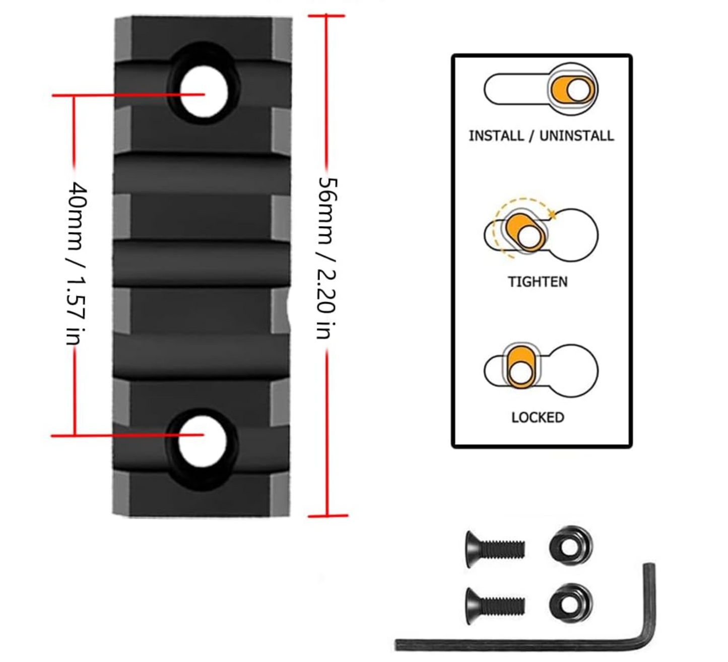 Gotical 5 Slots Aluminum KeyMod Picatinny Rail Section Includes 2 Rails