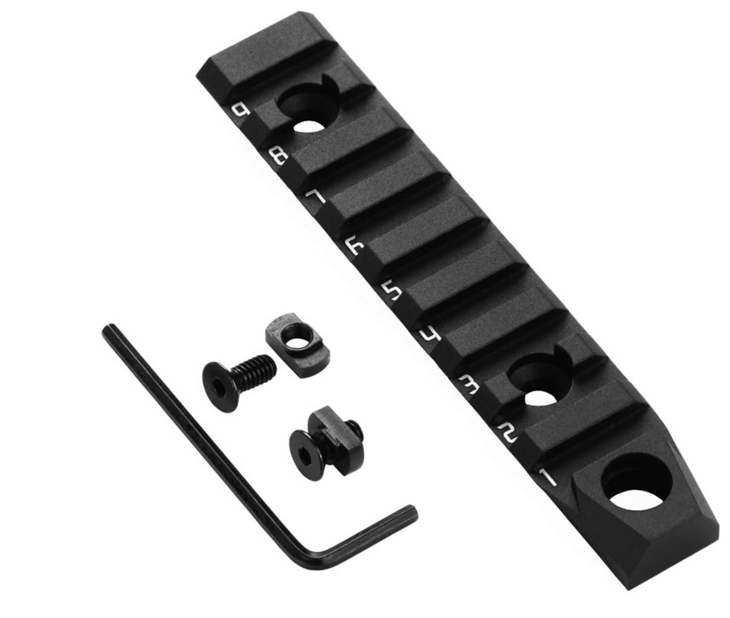 TuFok 9-Slot Aluminum Picatinny Rail for KeyMod - Thin 0.37in Height Rail Section Adapter Mount with Socket for 3/8" QD Sling Mount Attachment
