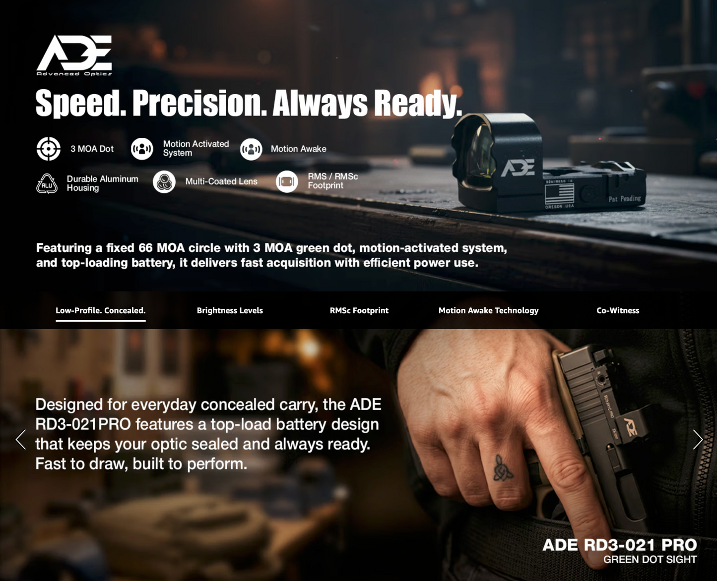 ADE RD3-021-PRO NUWA-PRO Motion Awake Green Reticle Dot Reflex Sight