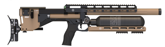 In Stock AirMaks Arms Krait L Pro Regulated PCP. Available in .22, .25 and .30 (7.62) Calibers