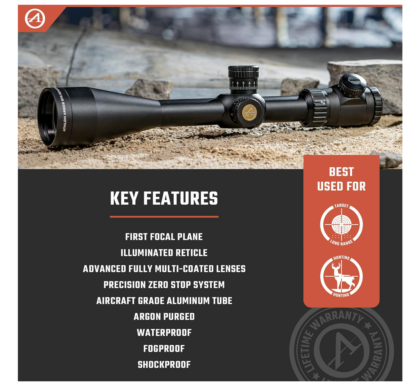 In Stock Athlon Optics Argos BTR GEN2 8-34X56 First Focal Plane Rifle Scope - MOA Illuminated Reticle