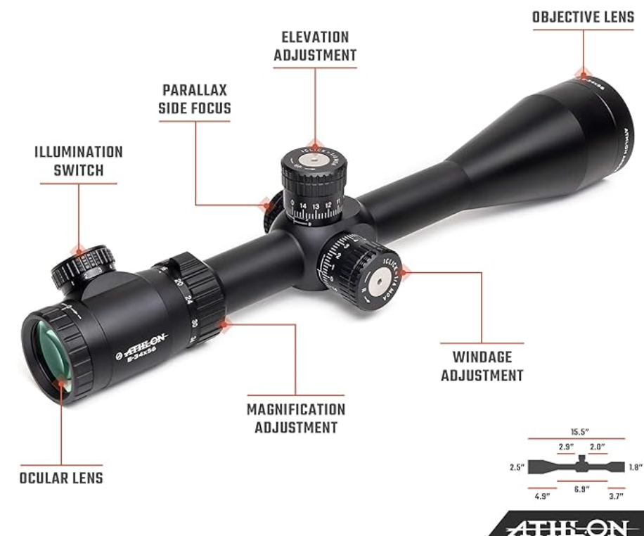 In Stock Athlon Optics Argos BTR GEN2 8-34X56 First Focal Plane Rifle Scope - MOA Illuminated Reticle