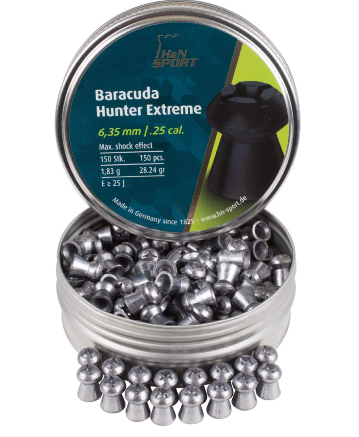 H&N Baracuda Hunter Extreme Pellets, .25 Cal, 28.24 Grains, Hollowpoint, 150ct