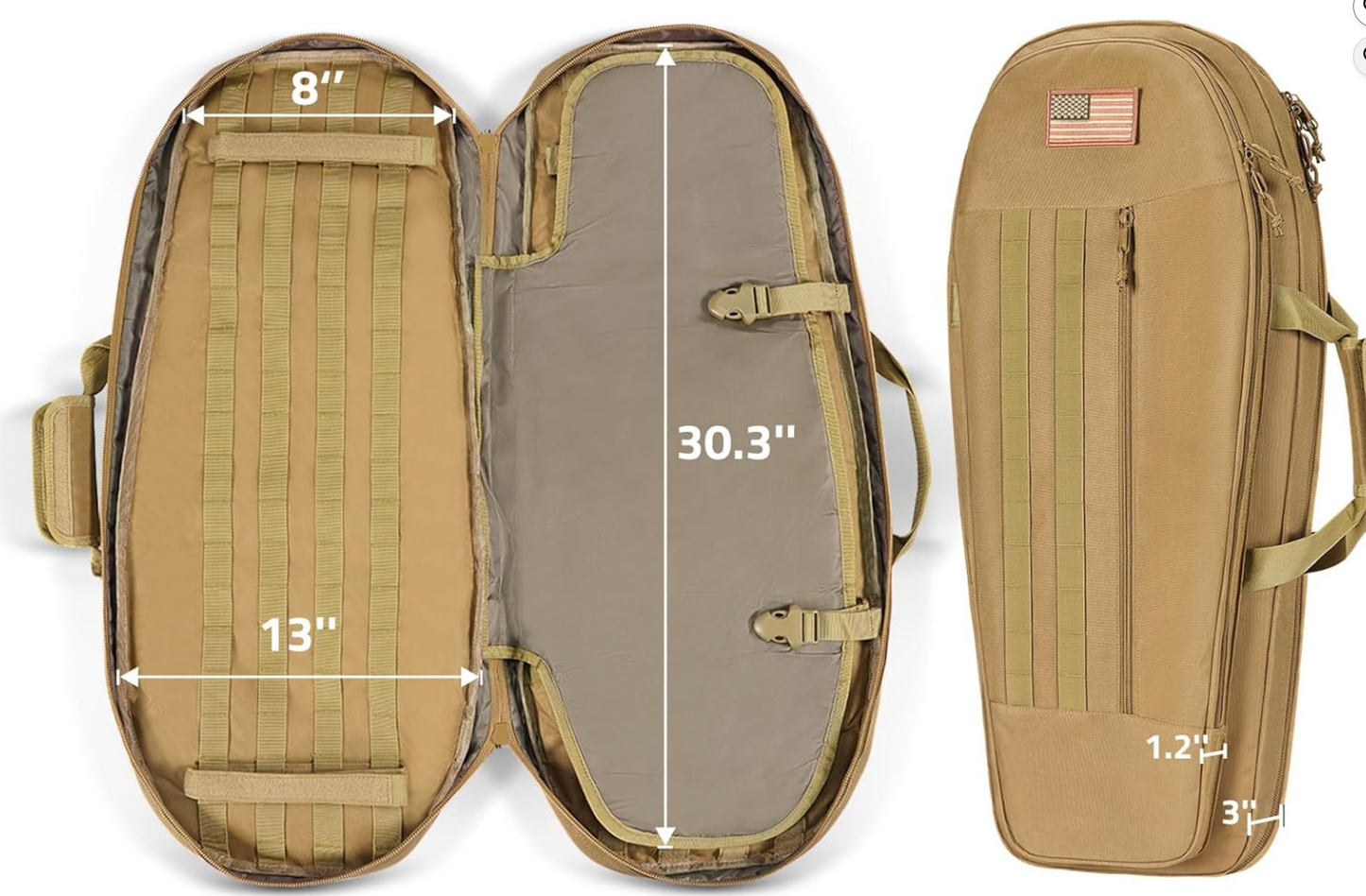 CVLIFE 30'' Soft Rifle Case, Tactical Rifle or 6.8L Air Tank with Regulator Bag with Sling Backpack Bag with Padded Shoulder Strap and Lockable Zippers, Molle System