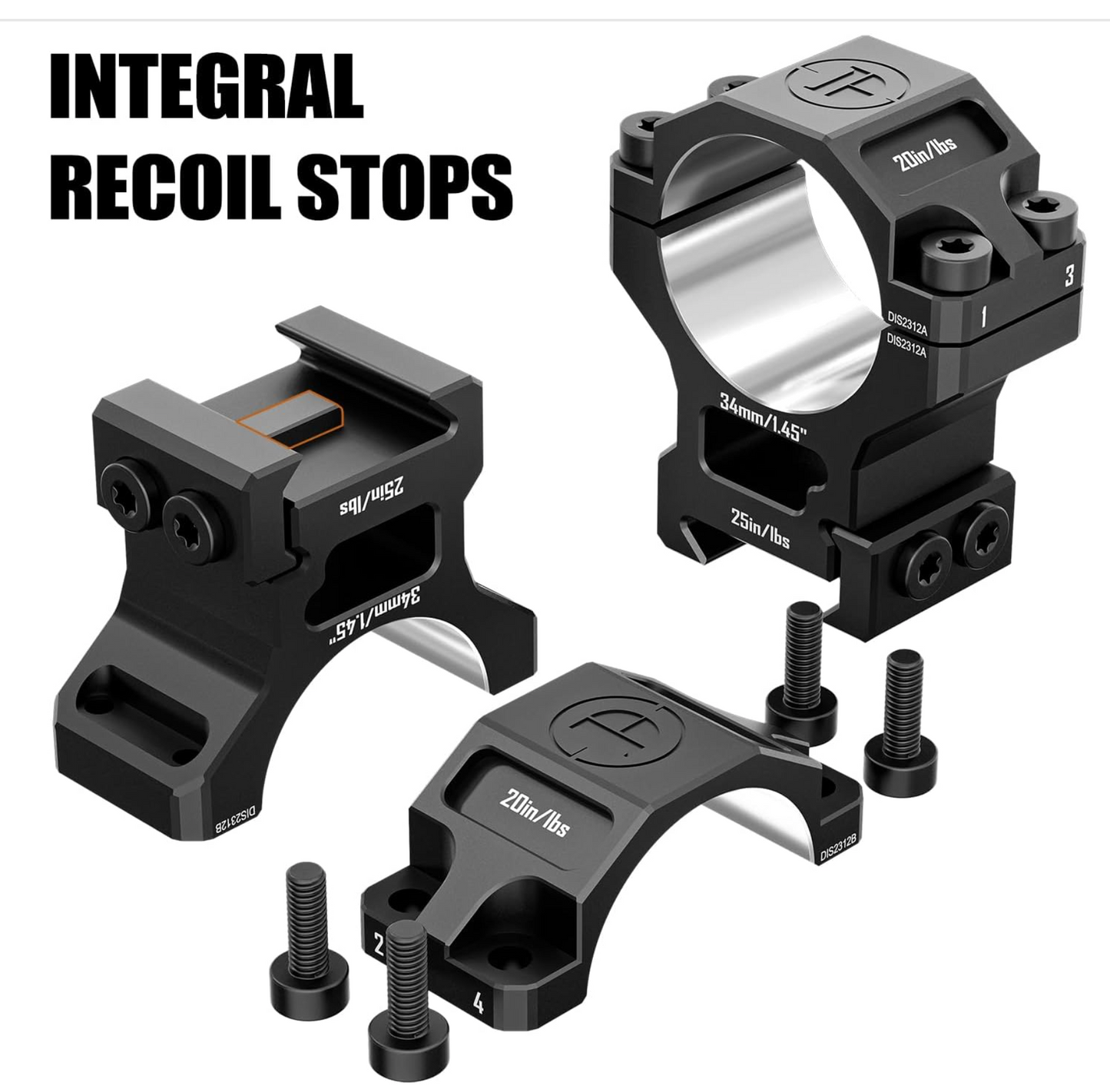 DiscoveryOpt Precision Scope Rings, Precision Pre-lapped Riflescope Mounts for Picatinny Rails 34mm Tube, 1.45" Center Height