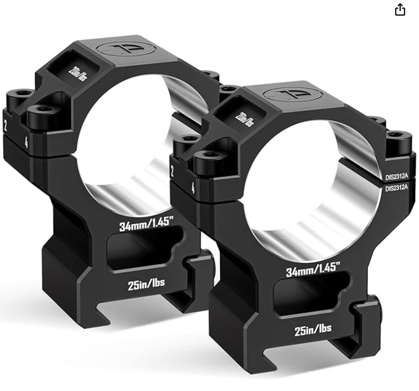 DiscoveryOpt Precision Scope Rings, Precision Pre-lapped Riflescope Mounts for Picatinny Rails 34mm Tube, 1.45" Center Height