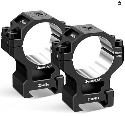 DiscoveryOpt Precision Scope Rings, Precision Pre-lapped Riflescope Mounts for Picatinny Rails 34mm Tube, 1.45" Center Height