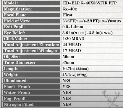 In Stock DiscoveryOPT ED-ELR GEN II 5-40X56 SFIR FFP-Z MOA (35mm Rings Included) First Focal Plane