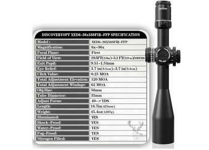 In Stock DiscoveryOpt XED 6-36x56mm PRS Rifle Scope FFP Illuminated Reticle with Zero Stop 35mm Tube MOA