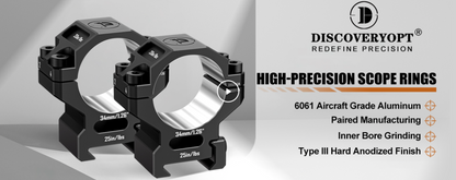 DiscoveryOpt Precision Scope Rings, Precision Pre-lapped Riflescope Mounts for Picatinny Rails 34mm Tube, 1.45" Center Height