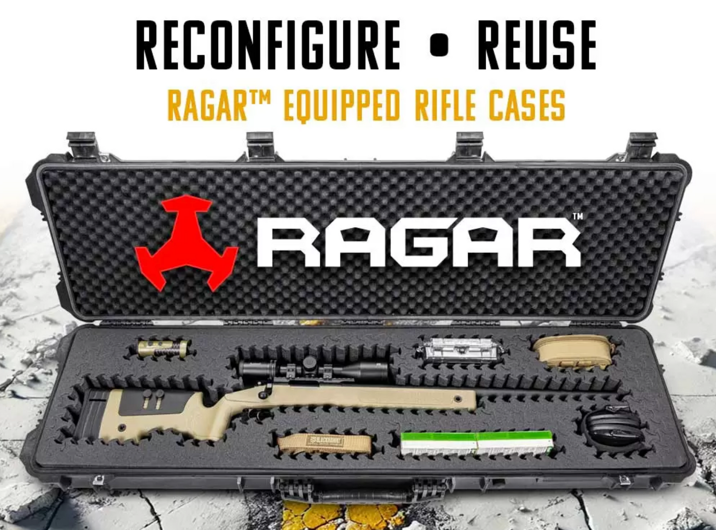 In Stock Eylar Hard Rifle Case with RAZAR Cross-linked Foam and.Wheels 48" - Coyote Tan RG00014-XP