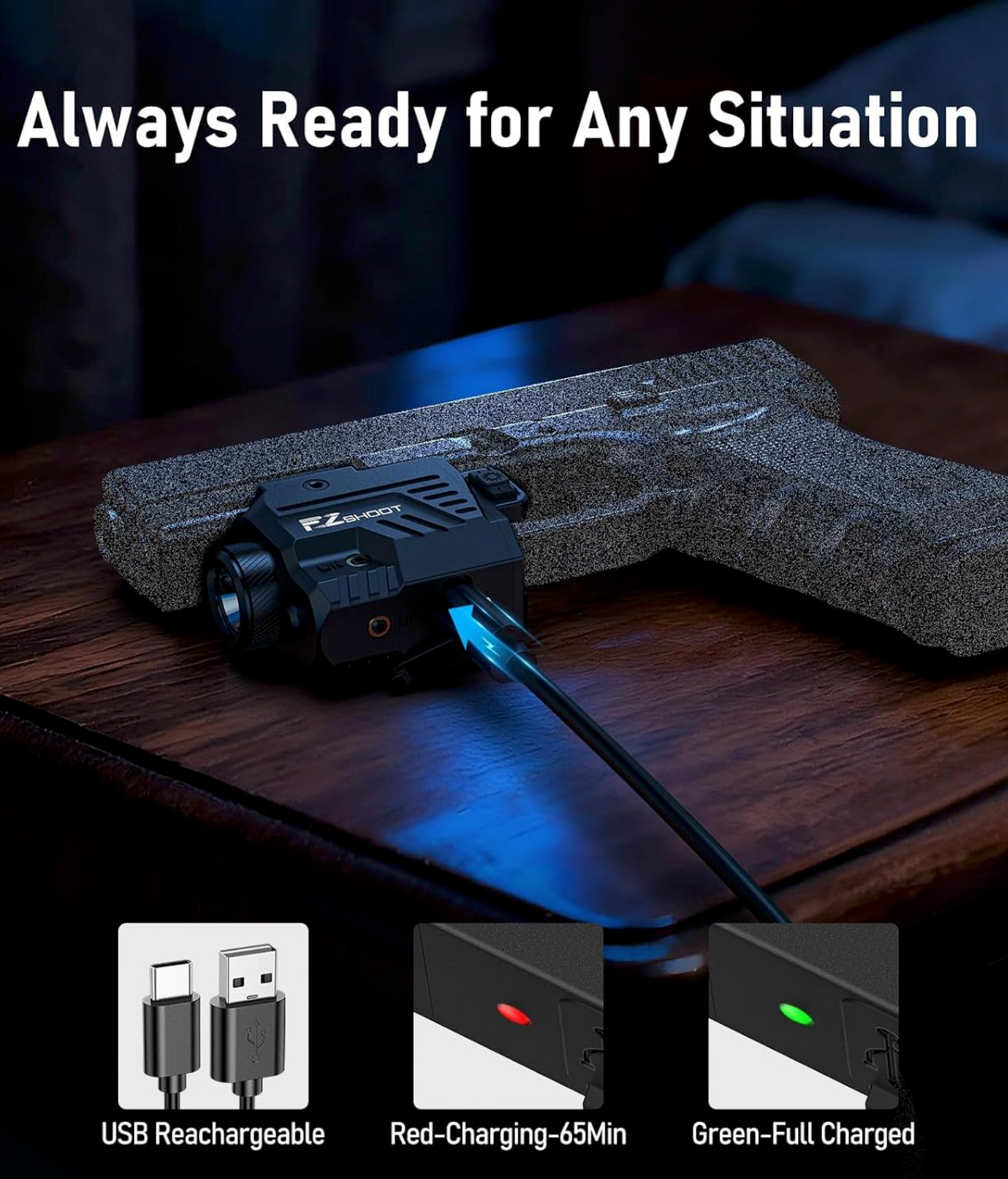 EZshoot 1000 Lumens Pistol Light Green Laser with Strobe for Home Defense
