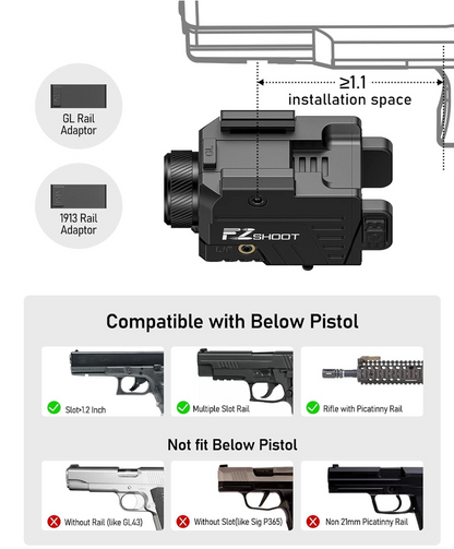 EZshoot 1000 Lumens Pistol Light Green Laser with Strobe for Home Defense