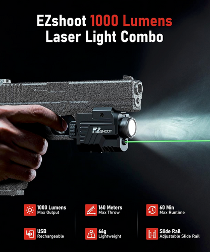 EZshoot 1000 Lumens Pistol Light Green Laser with Strobe for Home Defense