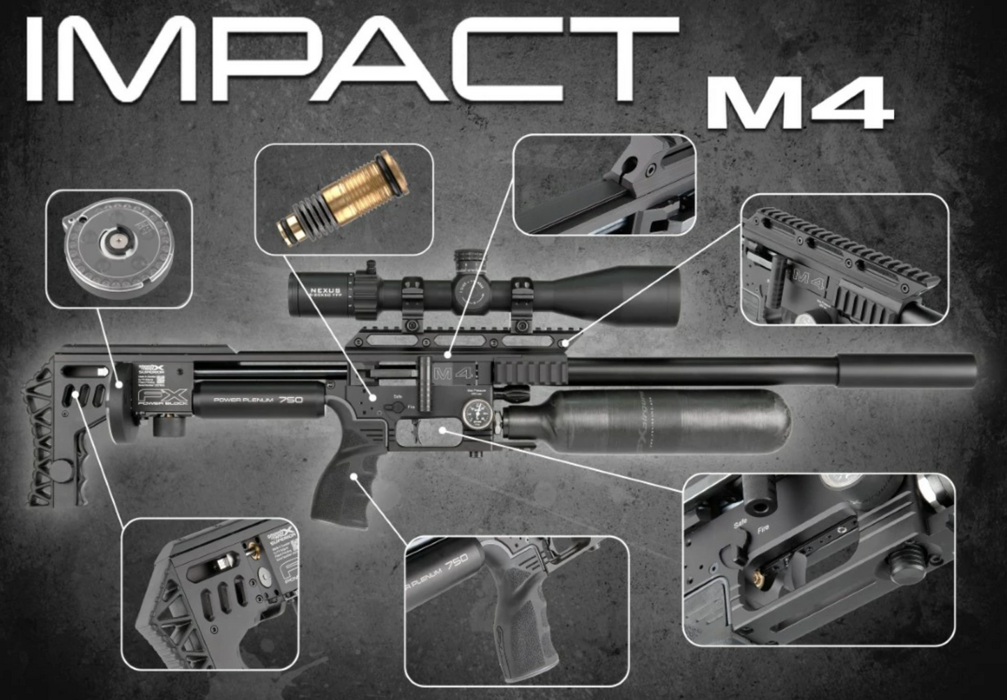 In Stock FX Impact M4 Mk II PCP Air Rifle IM4-760306-029-00 800mm "Extended ", .30 caliber, Black