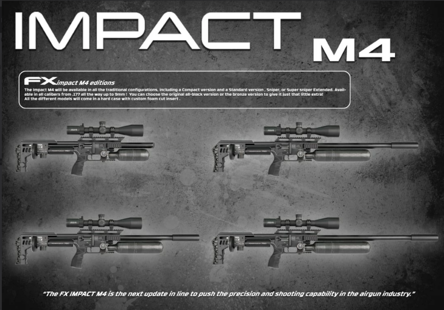 In Stock FX Impact M4 Mk II PCP Air Rifle IM4-760306-029-00 800mm "Extended ", .30 caliber, Black
