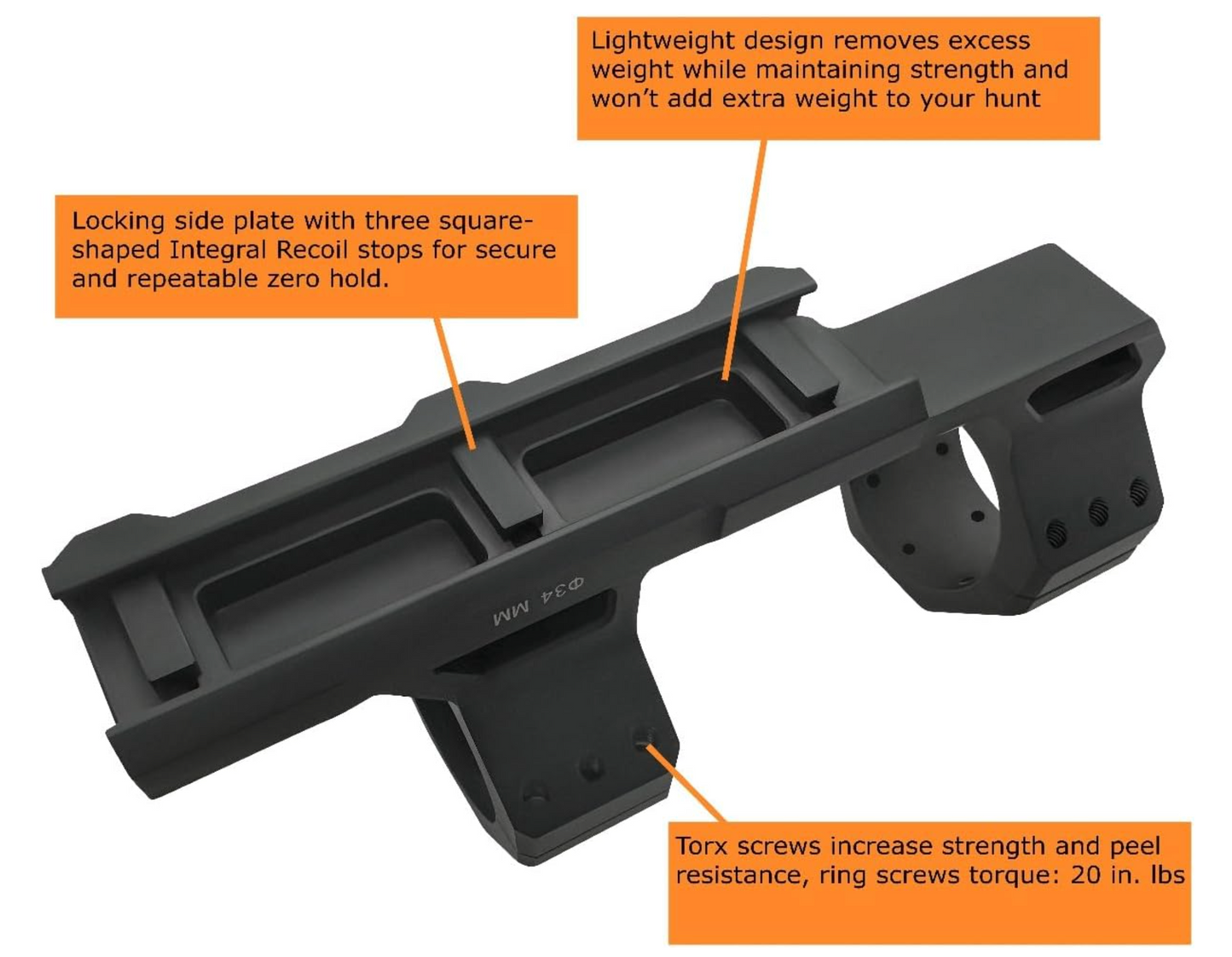 Gotical Tactical 34mm Tube 20MOA One Piece Ring Mount w/10:30, 12 o'clock, 1:30 Top Optic RMR Mount Plate, 1.57" Central Height, for 20mm Picatinny Rail