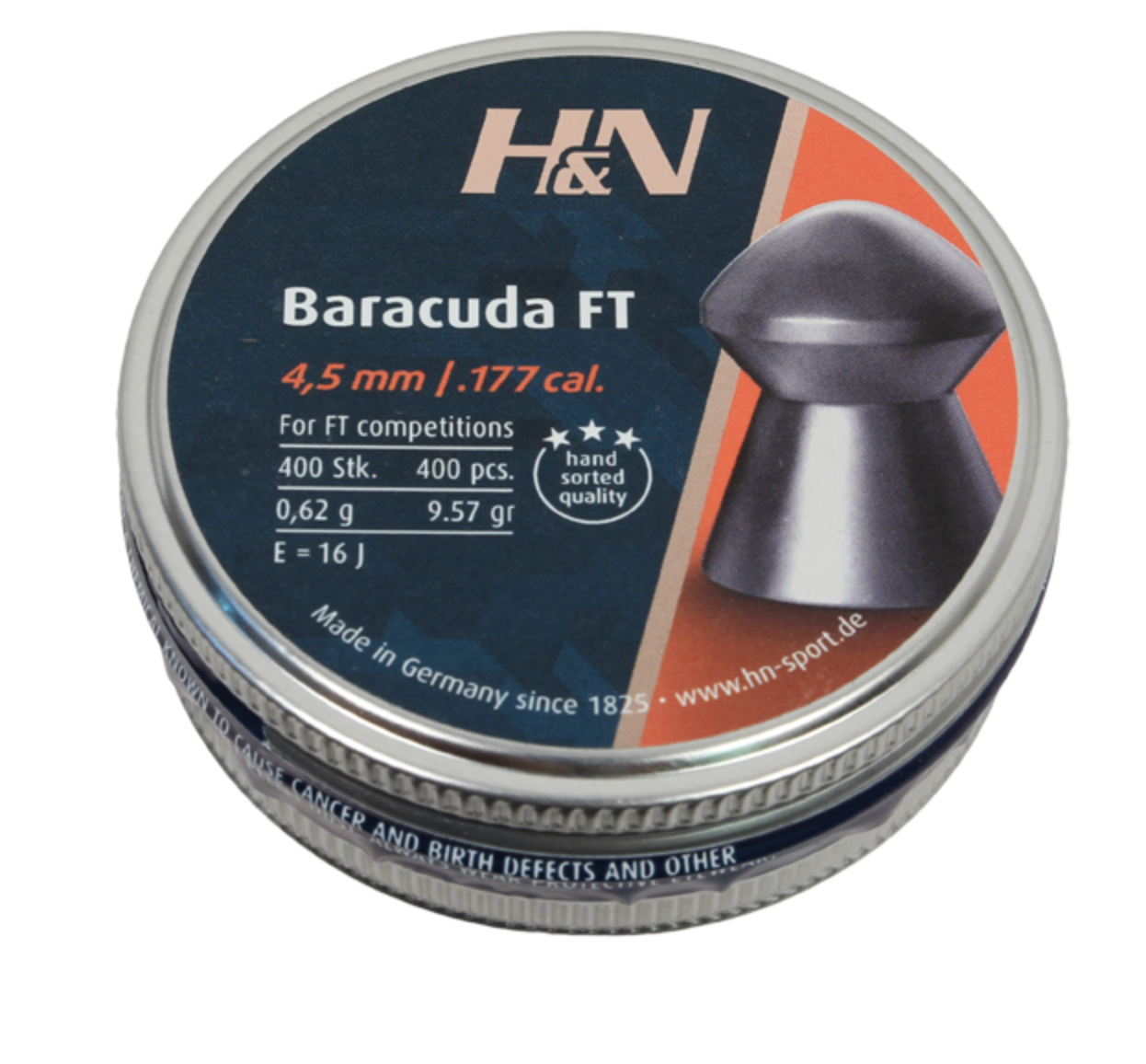 In Stock H&N Baracuda FT Pellets .177 and .1776 caliber, 9.57gn Head Size 4.51 and 4.50 - 400 Count