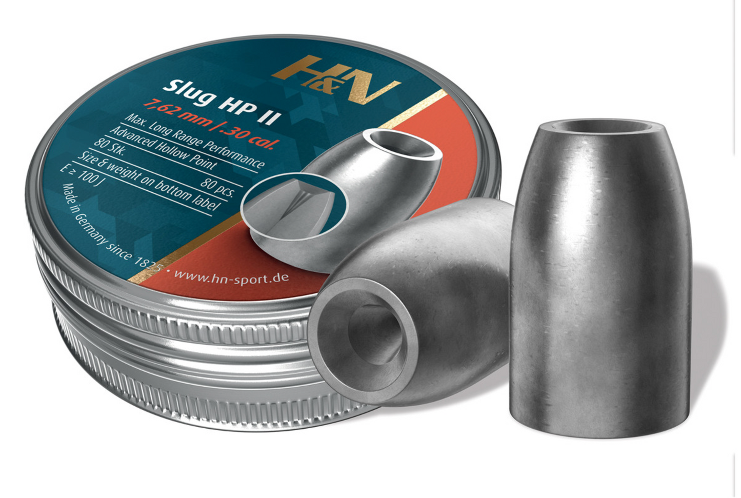 H & N Slug HP II .30 caliber 7.62mm and 7.64mm, 50gn and 54gn 80 slugs per tin