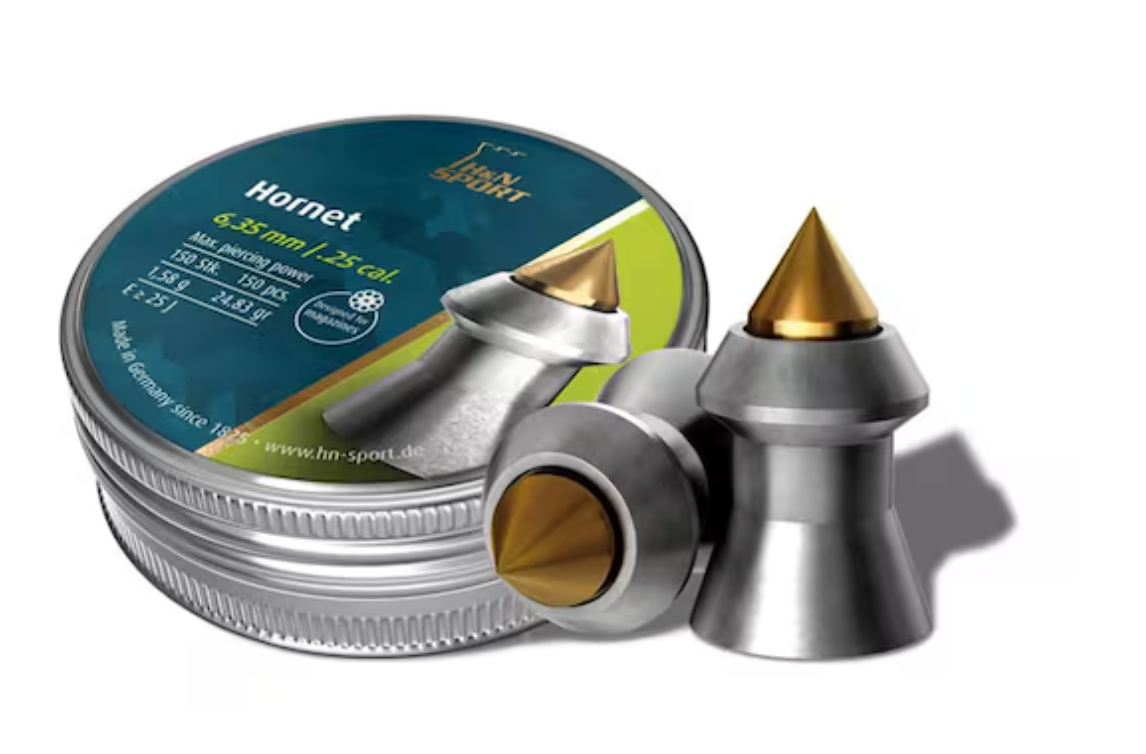 In Stock H&N Hornet Pointed Pellets, available in .22, and .25 calibers