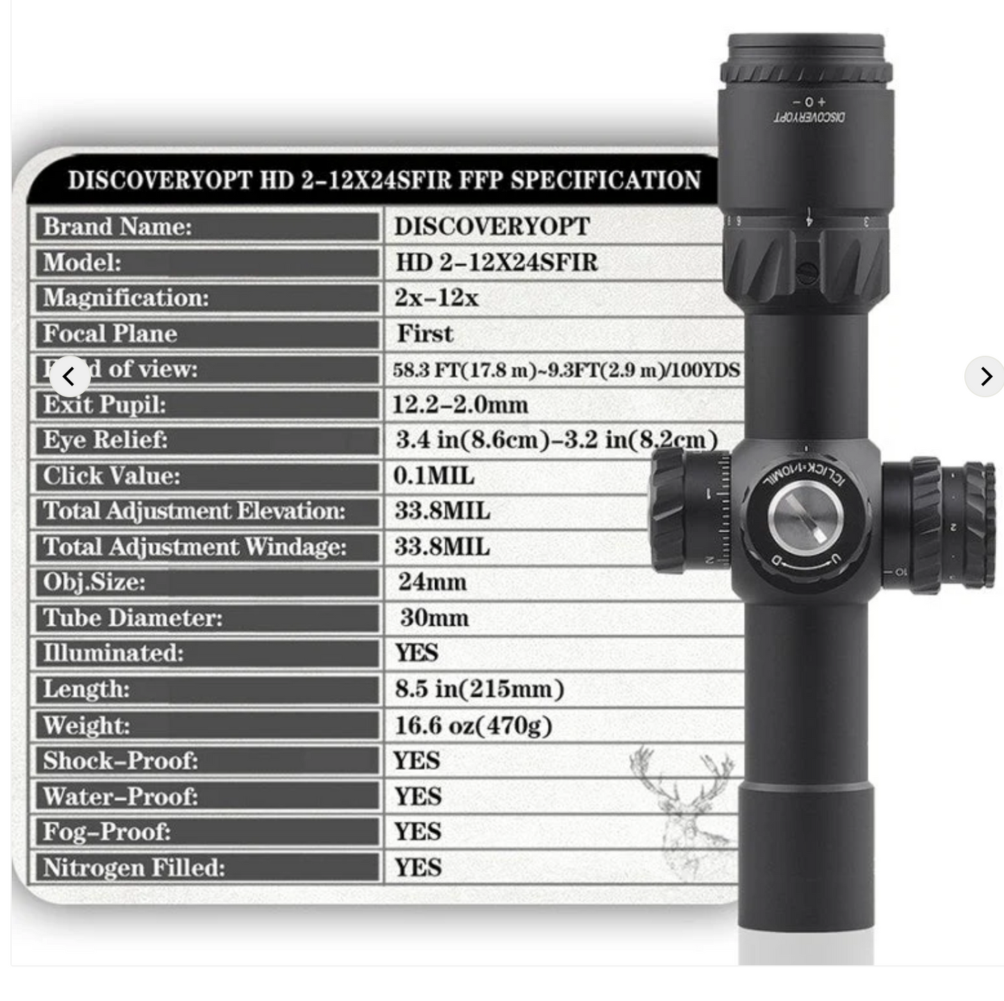In Stock DiscoveryOPT HD 2-12X24 SFIR FFP MIL