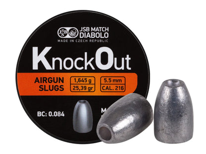 JSB Match Diabolo KnockOut Slugs available in .177, .22, .25 and .30 calibers, various weights and head sizes