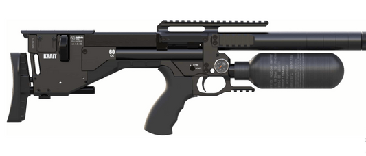 Krait Standard Regulated PCP rifle, available in .22 and .25 caliber with 300cc Bottle