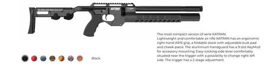 In Stock AirMaks Arms Katran C Regulated PCP Rifle "Sandy Edition", Available in .177, .22 and .25 Calibers with Folding Adjustable Stock, PRC Stock and Laminated Stocks