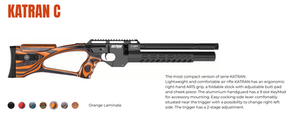 In Stock AirMaks Arms Katran C Regulated PCP Rifle "Sandy Edition", Available in .177, .22 and .25 Calibers with Folding Adjustable Stock, PRC Stock and Laminated Stocks