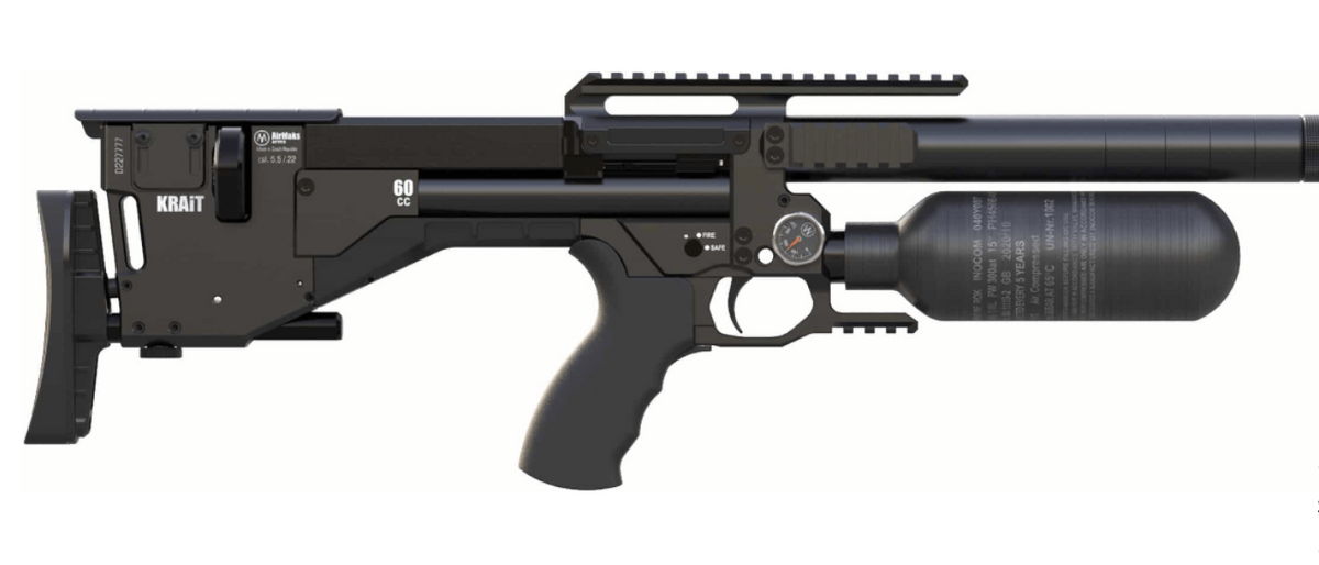 AirMaks Krait Standard Regulated PCP Rifle, 300cc Bottle (.22, .25 ...