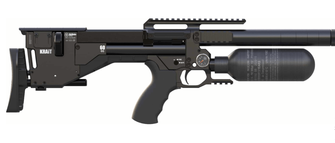 Krait Standard Regulated PCP rifle, available in .22 and .25 caliber with 300cc Bottle