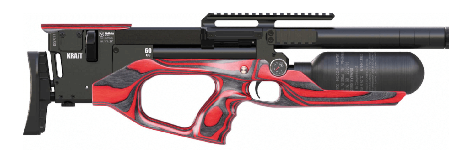 Krait Standard Regulated PCP rifle, available in .22 and .25 caliber with 300cc Bottle