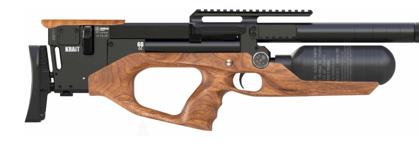 Krait Standard Regulated PCP rifle, available in .22 and .25 caliber with 300cc Bottle