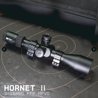 Monstrum Hornet II 3-15x50 FFP Rifle Scope | Includes Zero Stop, Bubble Level Scope Rings, and Detachable Sunshade