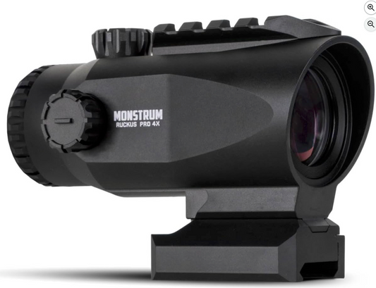 Monstrum Ruckus Pro 4x20mm Prismatic Red Dot Sight w/ Piggyback Mount, Shake Awake PK4PB-BDC Color: Black, Magnification: 4 x