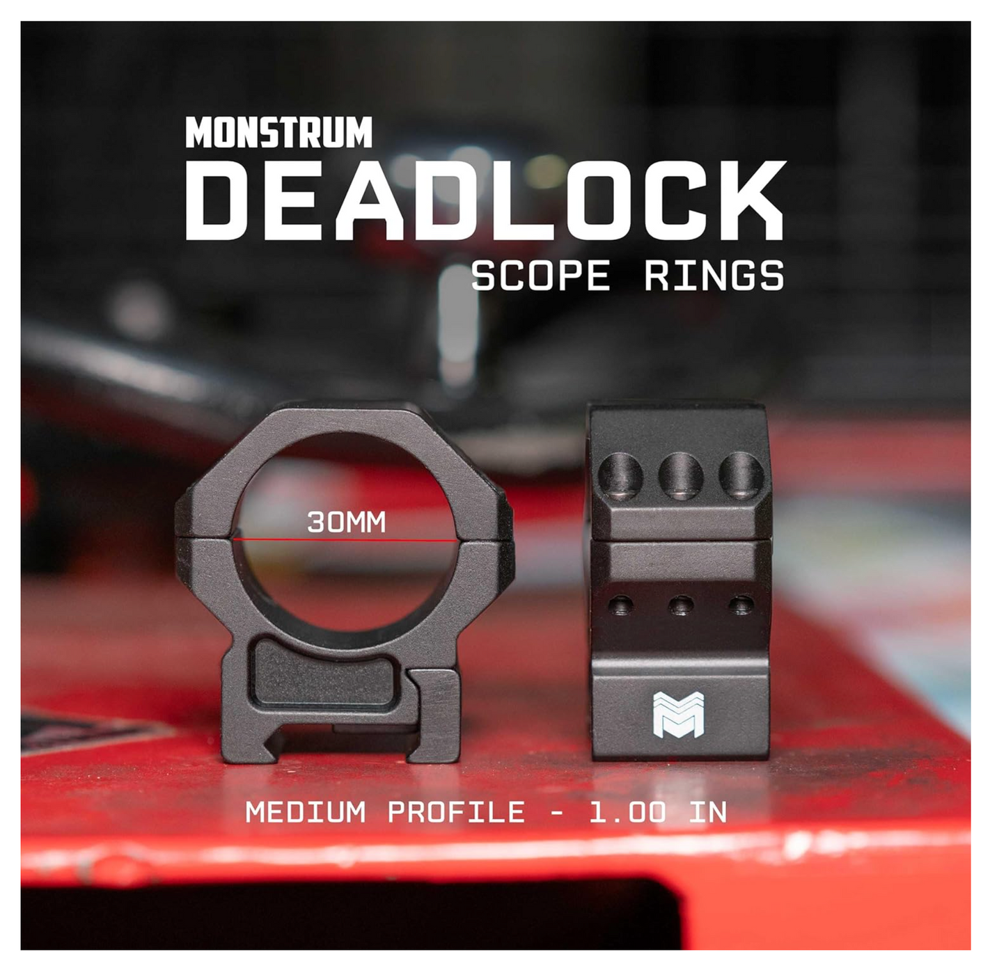 Monstrum Deadlock Series Scope Rings, 30mm 1" Center Height (Medium Height)