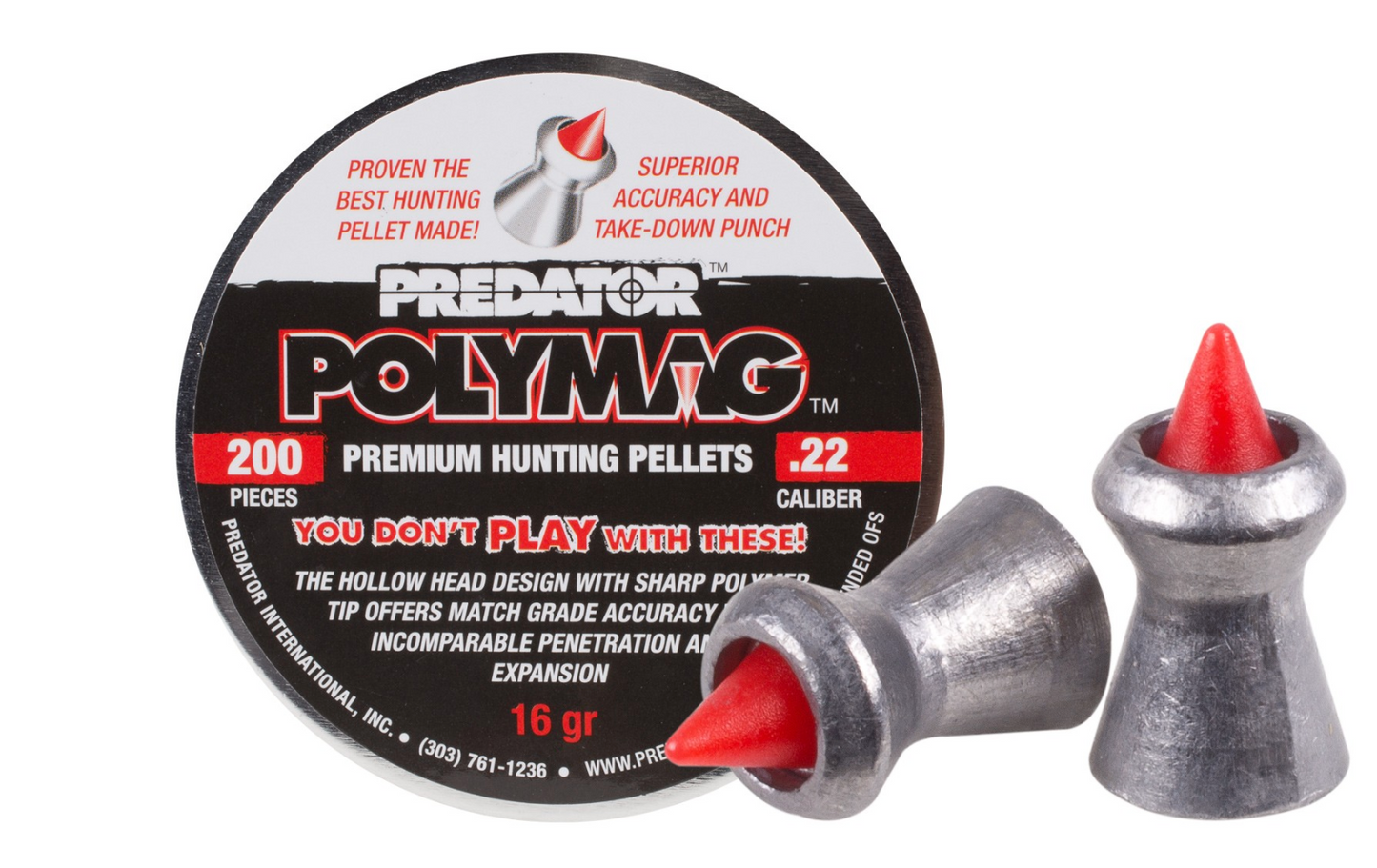 In Stock Predator Polymag .22 Cal, 16.0 Grains, and .25 Cal 26gn Pointed, 200/150 Count