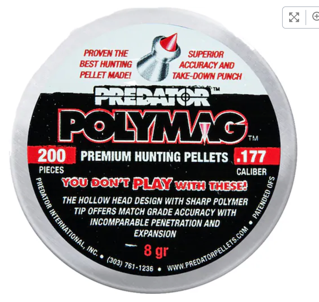 In Stock Predator Polymag in .177, .22 and.25 Cal  Pointed Hunting Pellets
