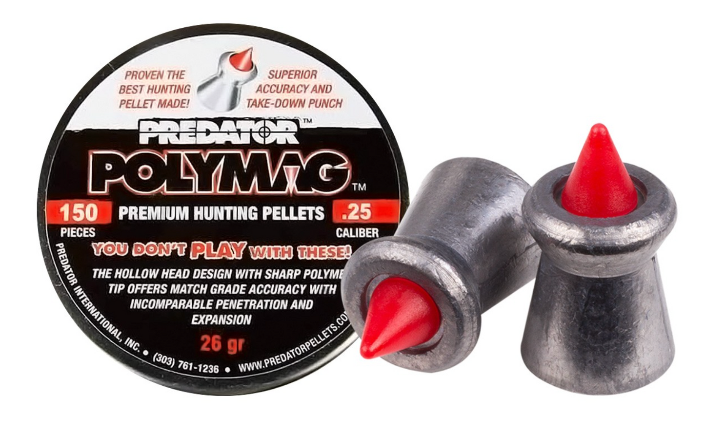 In Stock Predator Polymag .22 Cal, 16.0 Grains, and .25 Cal 26gn Pointed, 200/150 Count