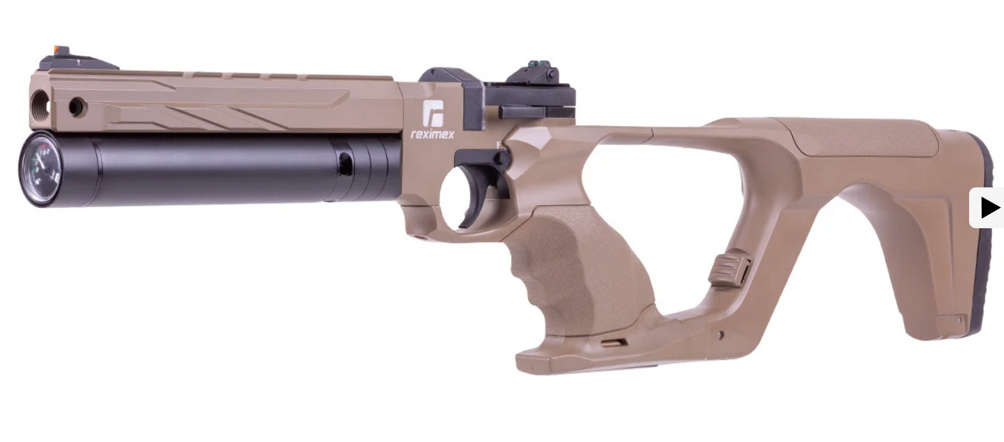 In Stock Reximex RP PCP Pistol/Carbine .22 caliber, Regulated. Flat Dark Earth