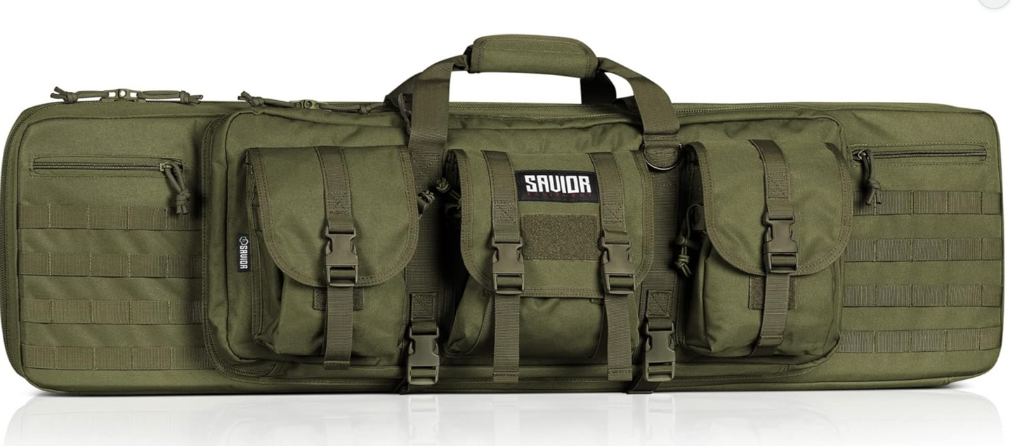 In Stock - Savior Equipment American Classic 51" Tactical Double Soft Gun Case Pistol Bag, Spacious Front Pockets, Padded Shoulder Strap Included, OD Green