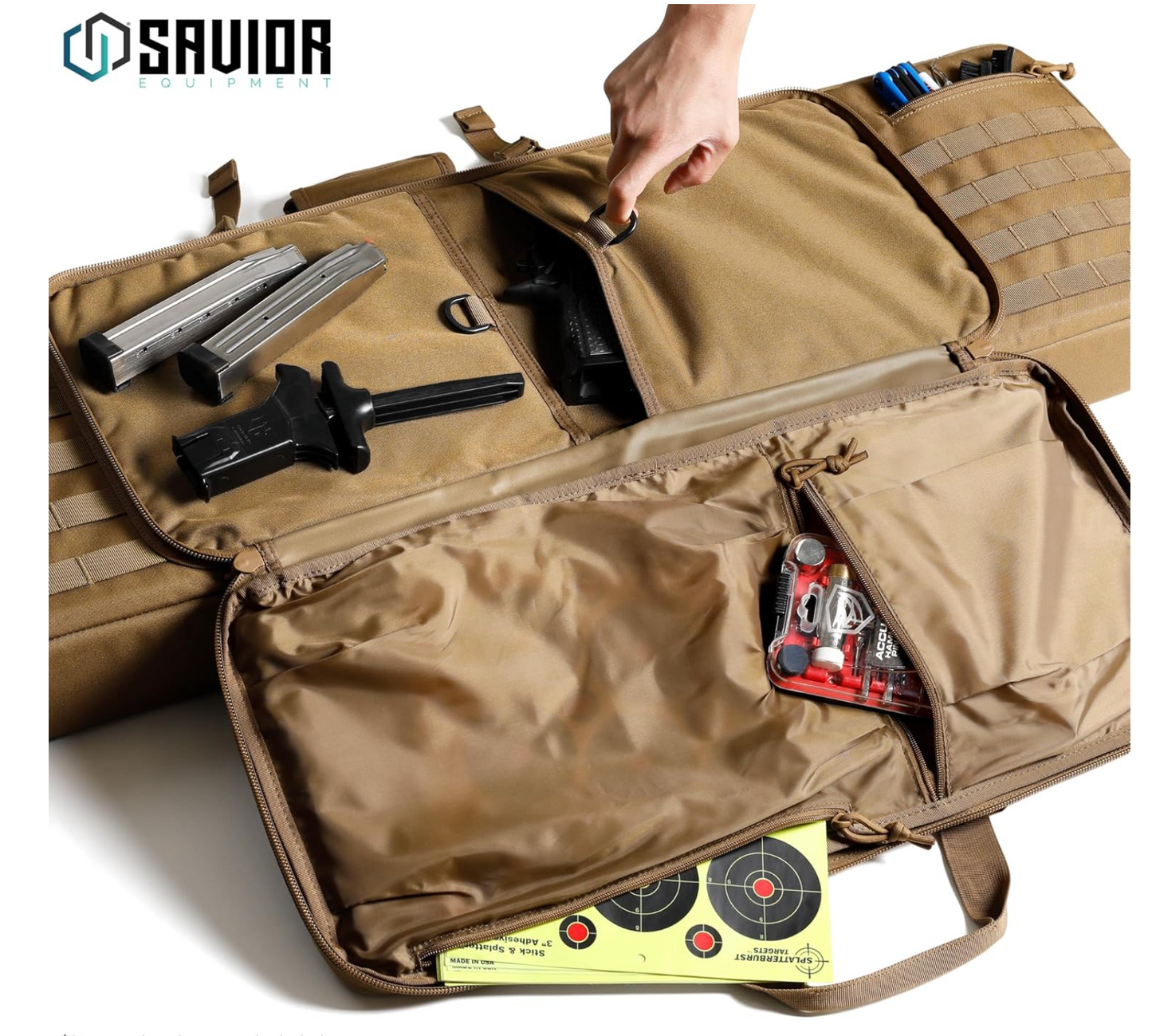 In Stock - Savior Equipment American Classic 51" Tactical Double Soft Gun Case Pistol Bag, Spacious Front Pockets, Padded Shoulder Strap Included, OD Green