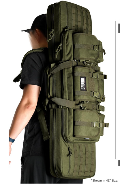 In Stock - Savior Equipment American Classic 51" Tactical Double Soft Gun Case Pistol Bag, Spacious Front Pockets, Padded Shoulder Strap Included, OD Green
