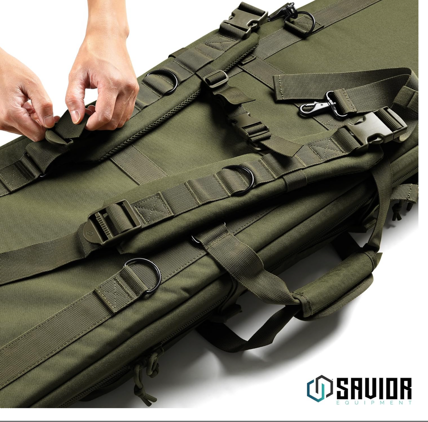 In Stock - Savior Equipment American Classic 51" Tactical Double Soft Gun Case Pistol Bag, Spacious Front Pockets, Padded Shoulder Strap Included, OD Green